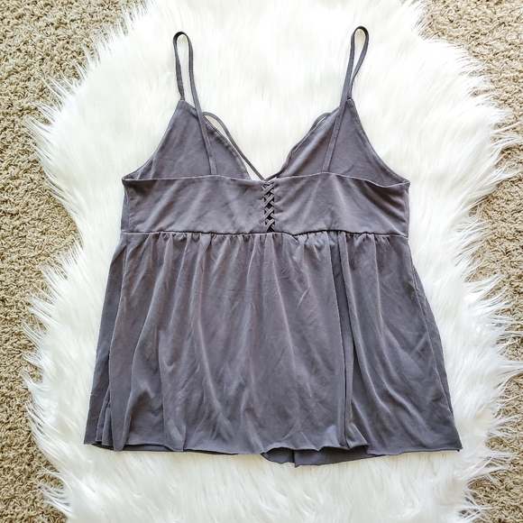 AEO Gray Soft Sexy Sueded Lattice Babydoll Tank - Picture 2 of 4